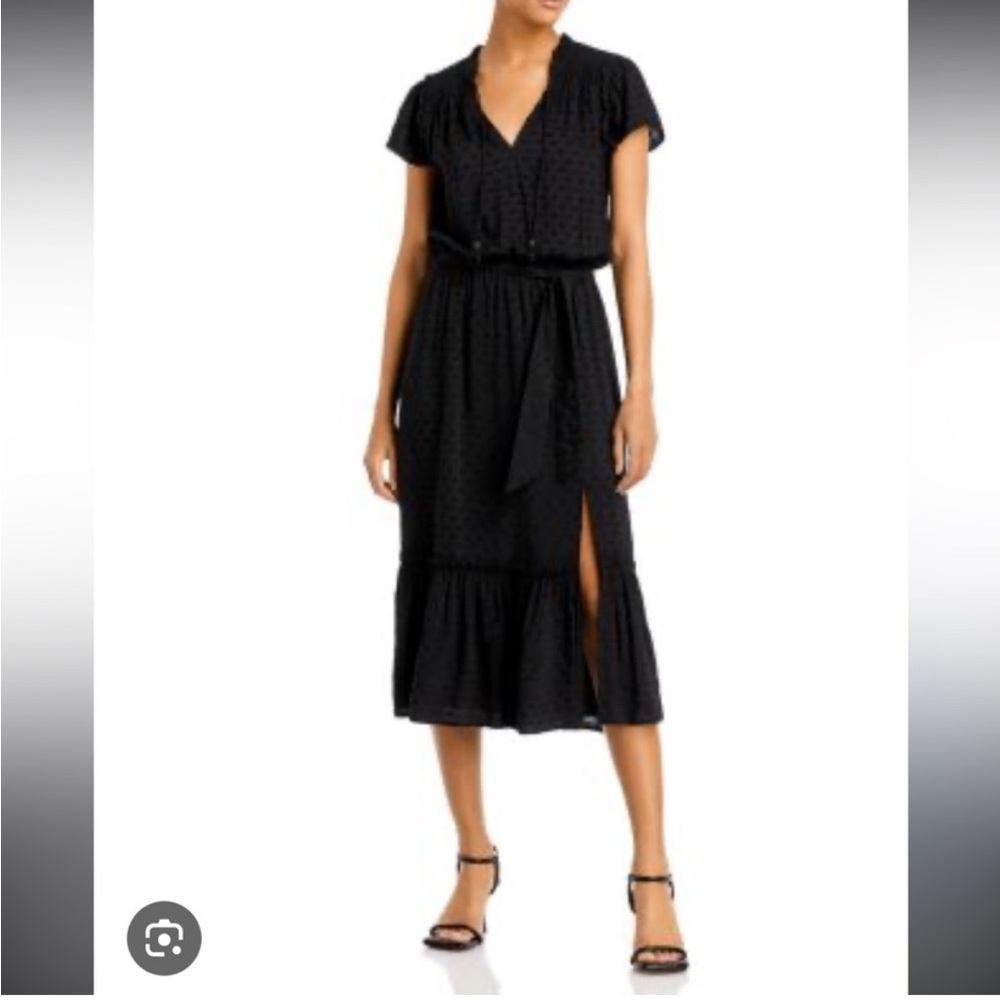 PAIGE Laramie Black Midi Dress with Tie Waist Size Medium